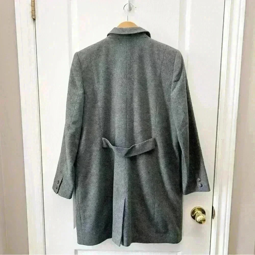 Vintage Wool Blend Pea Coat Single Breasted Neutral Classic Grey Size 10 Petite - Picture 4 of 16